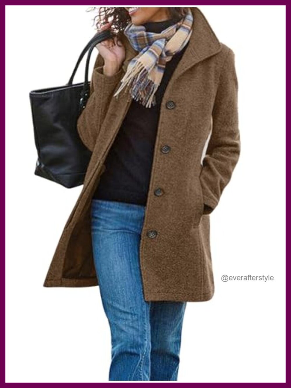 Wool Blend Pea Coat Stand Collar Single Breasted Midi Winter Outerwear